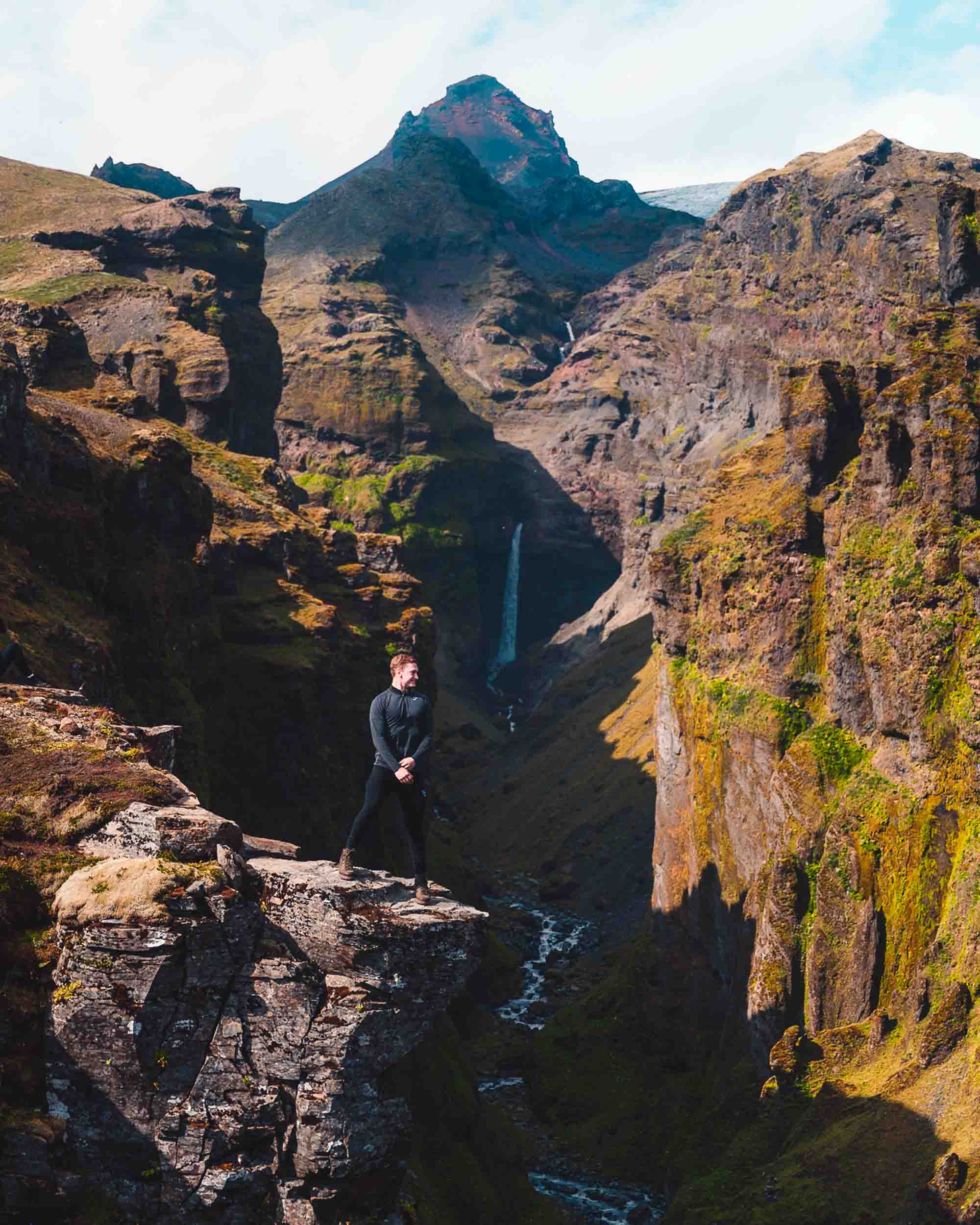 SUMELLO standing next to a waterfall in Iceland